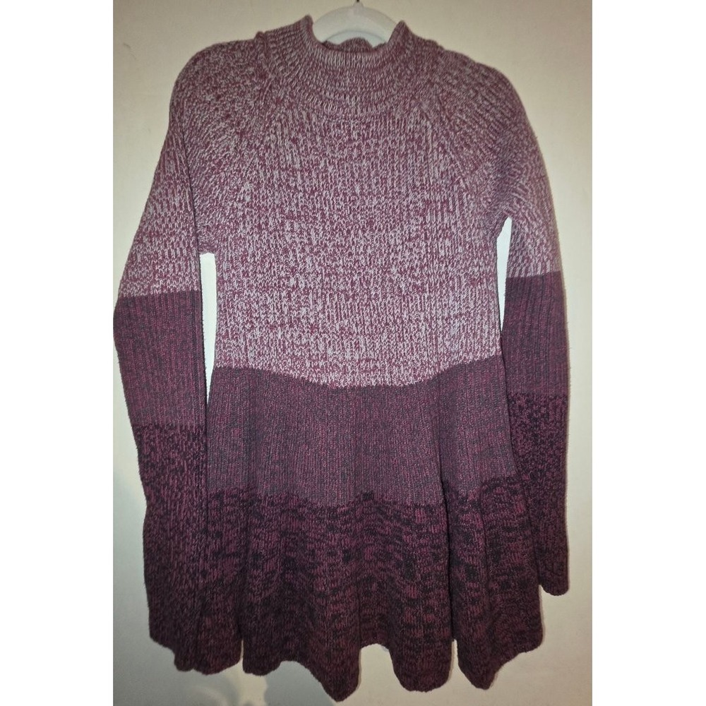 Style & Co Womens Colorblock Knit Sweater Maroon Burgundy Small Mock Neck